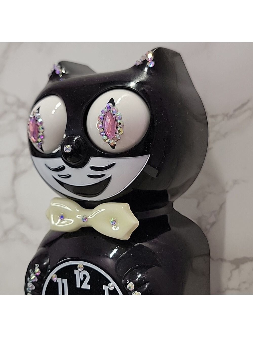 Jeweled Black Kit-Cat Klock clock with GLOW IN THE DARK BOW TIE - Picture 6 of 9